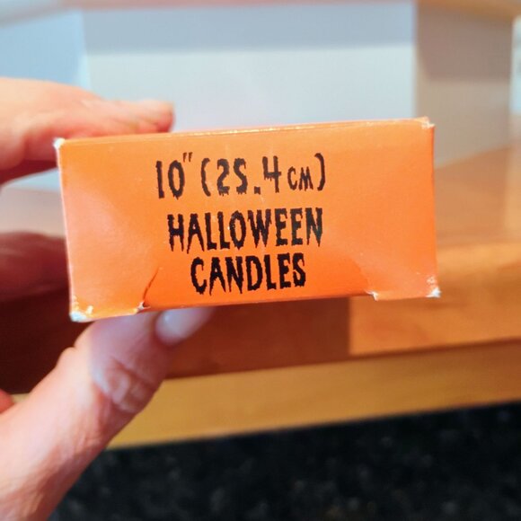 Vintage Halloween Black Cat Pumpkin Taper Candles Set Of 2 -10” Hong Kong - NOS - Picture 7 of 7